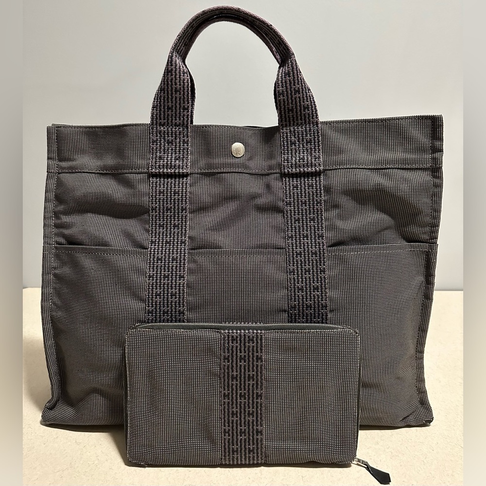Hermes Dark Gray Tote with Matching Pouch